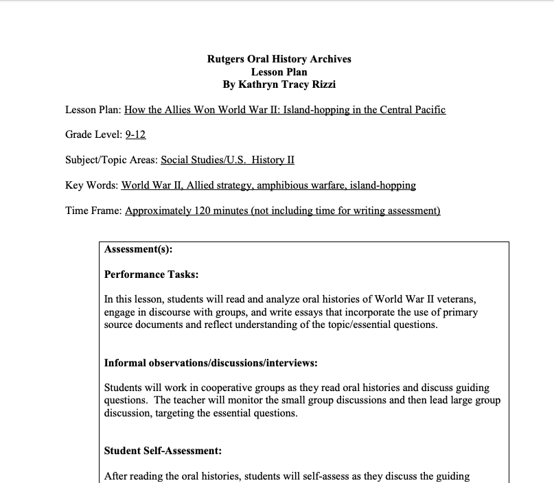 Rutgers Oral History Archives: How the Allies Won World War II: Island-hopping in the Central Pacific-1