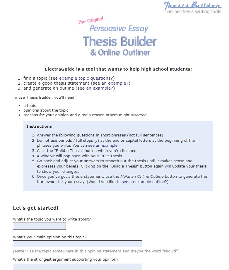 Thesis Builder tool for Persuasive Essay