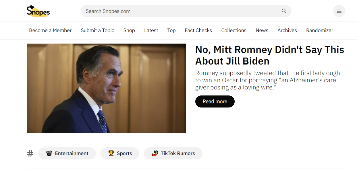 Snopes website screenshot