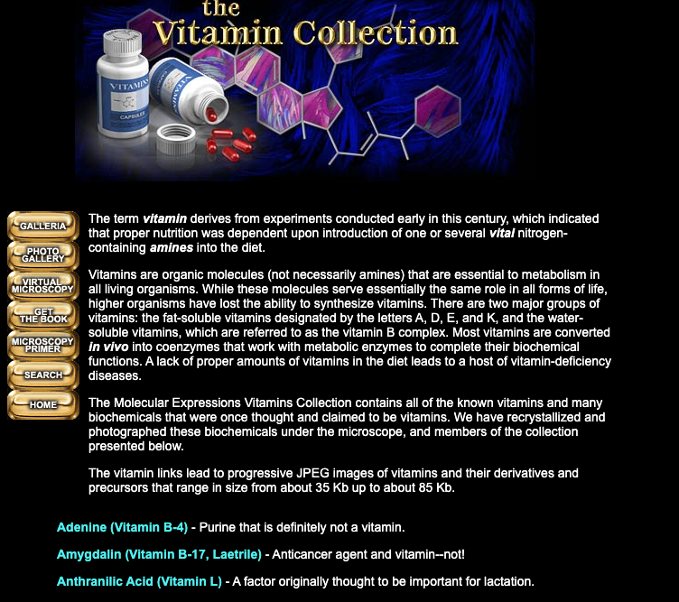Screenshot of The Vitamin Collection homepage