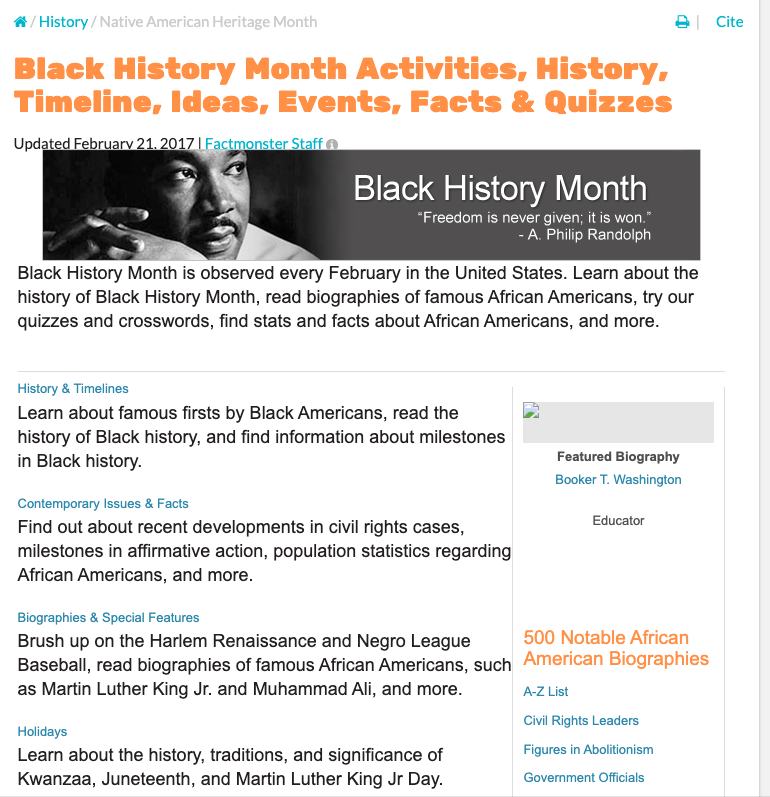 FactMonster: Black History Month