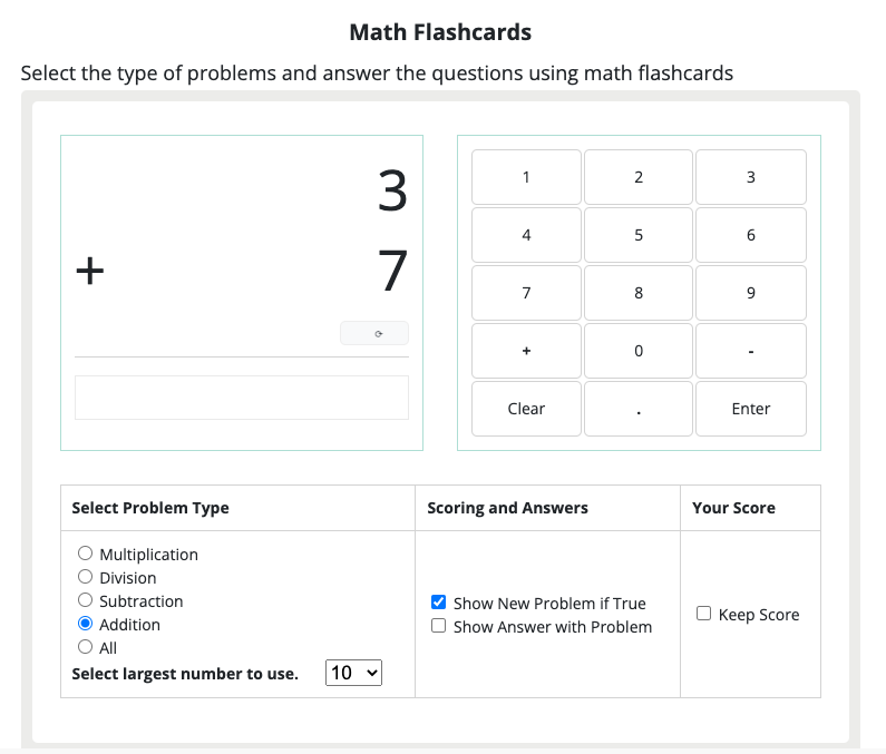 Online Math Flashcards