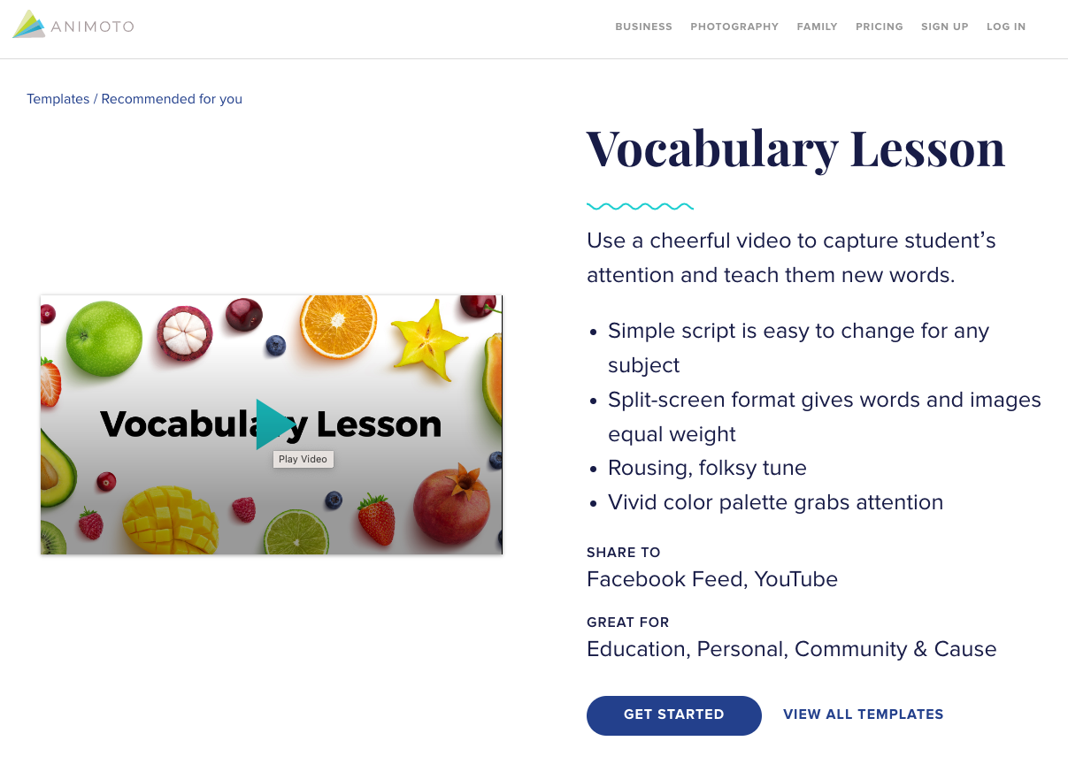 Animoto Vocabulary Template