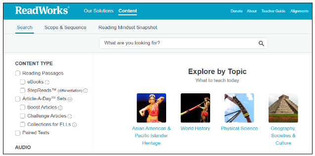 ReadWorks Home Page Content