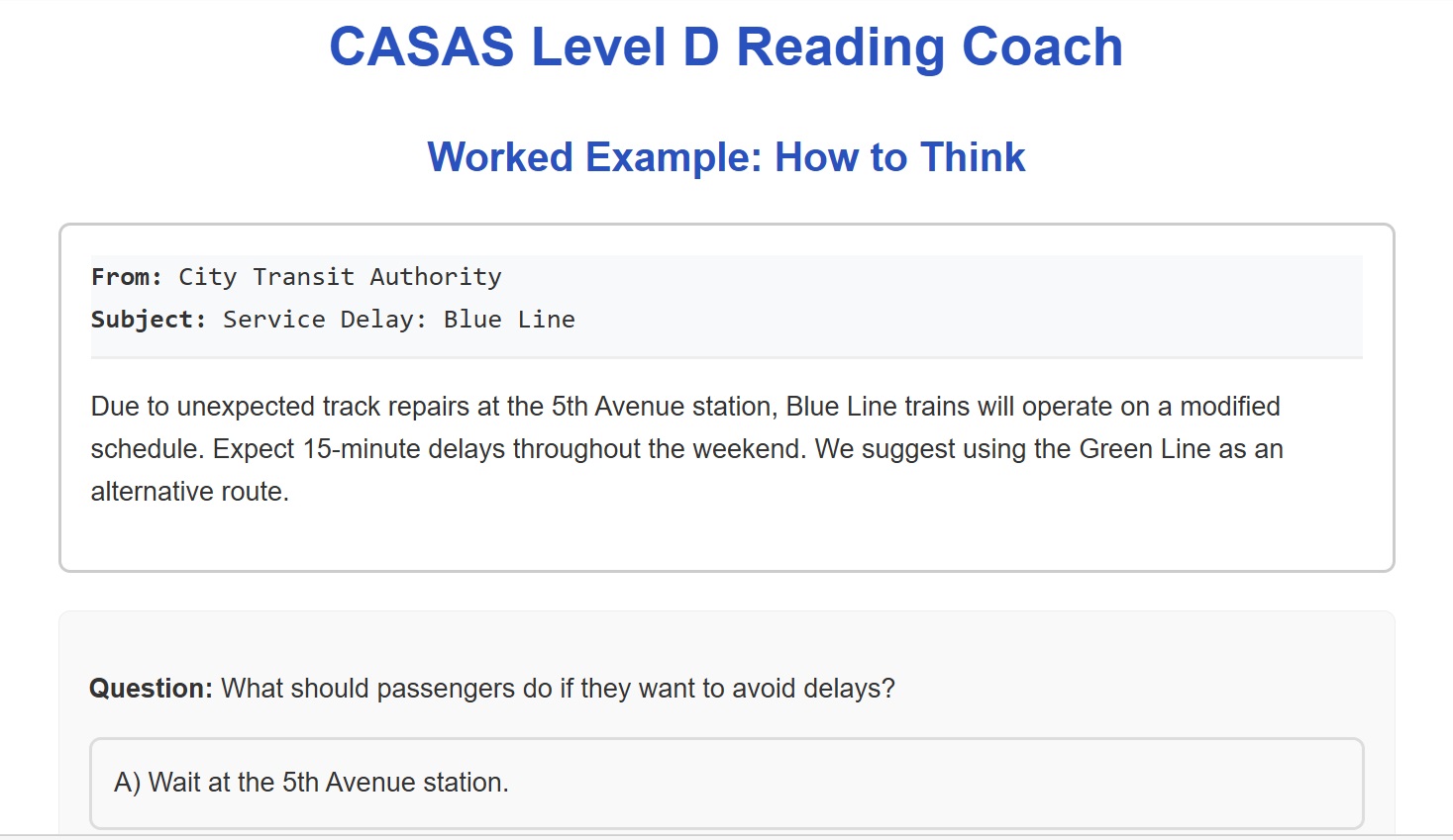 Casas Sample Quiz Example