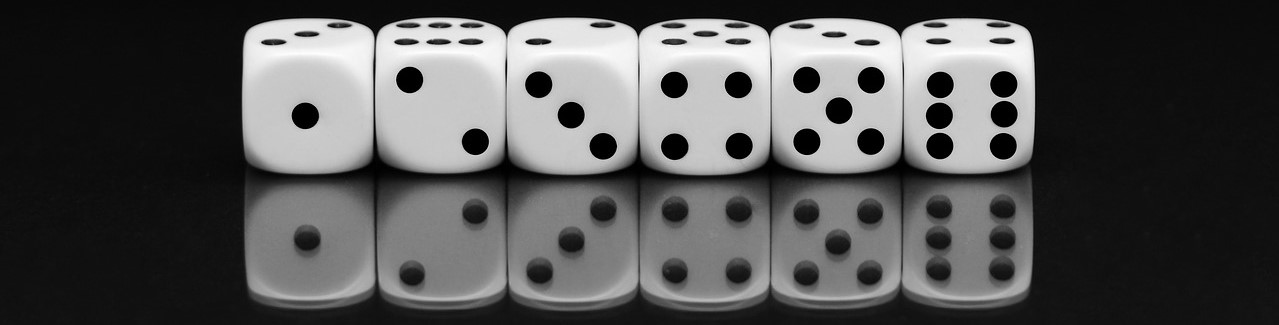 Image of six dice with black background