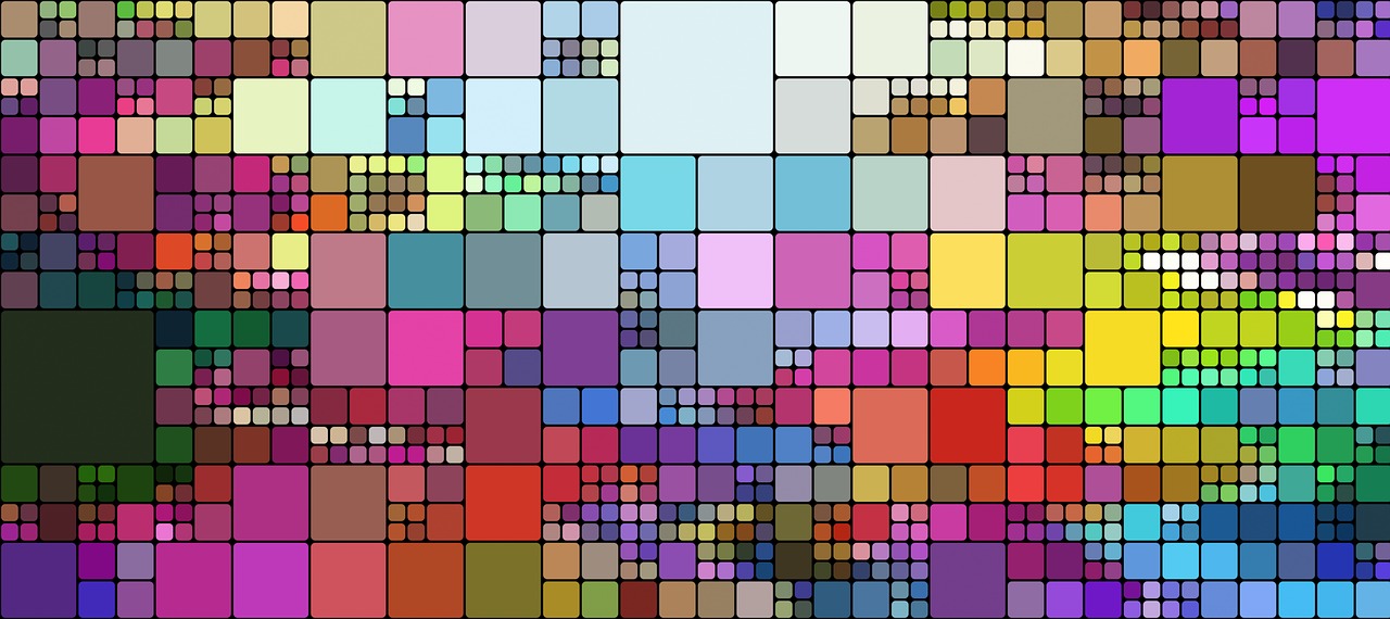 Abstract image of squares of various colors in a mixed grid