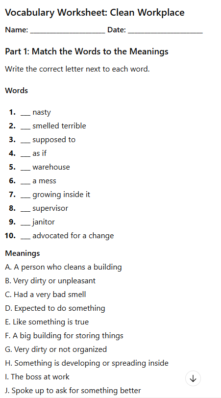 Advocacy at Work Vocab Worksheet 1