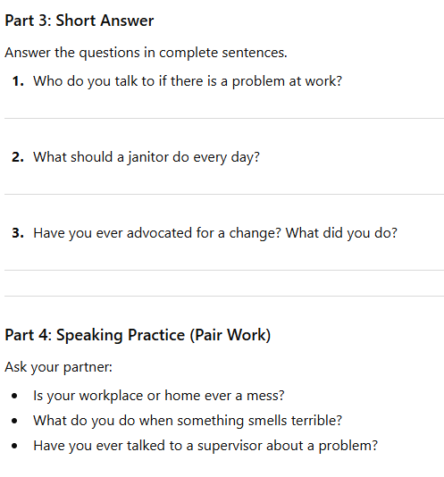 Advocacy at Work Vocab Worksheet 3