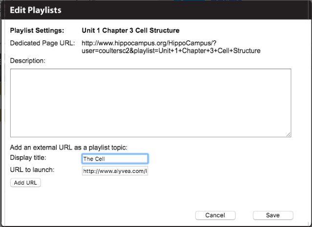 Screenshot of Edit Playlists section with Settings option selected