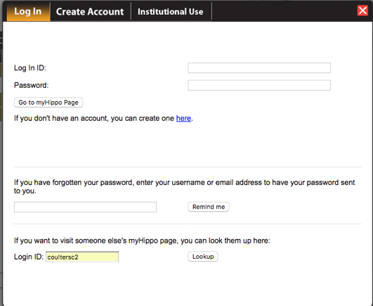 Screenshot of Log In window with box at bottom to enter Login ID