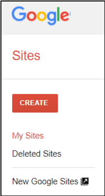 Screenshot of New Google Sites link at sites.google.com