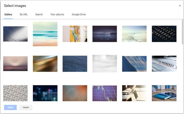 Screenshot of gallery of stock images available for selection