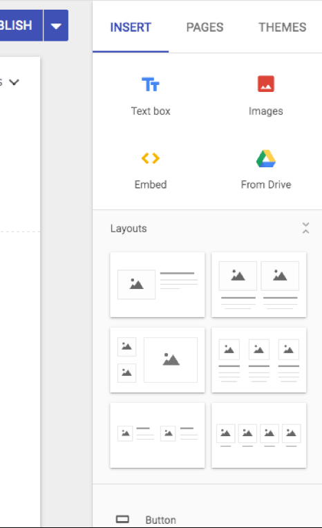 Screenshot of the Insert toolbar with different options and layouts