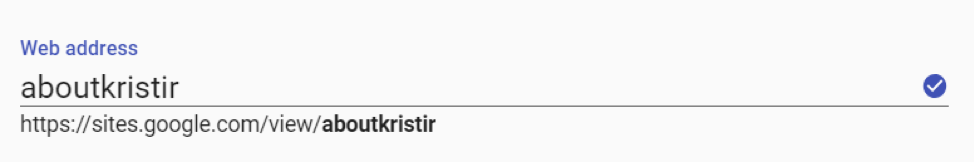 Screenshot of space to create web address with checkmark on the right
