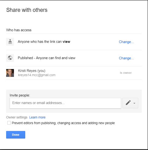 Screenshot of Share with others window