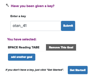 Shows the key entered and goal that was selected. There are options to remove the goal if incorrect and to add another goal.