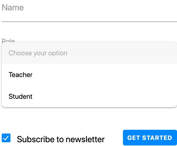 Figure 4. Sign up form showing a selectable option of Teacher or Student.