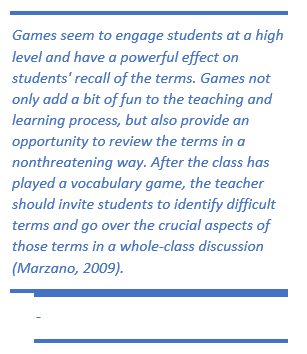 Outreach and Technical Assistance Network  With Games, Students Examine  their Understanding of and Apply New VocabularyWeb Based Class Activity