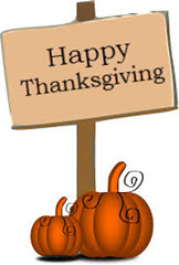 Clip art of two pumpkins and a happy thanksgiving sign