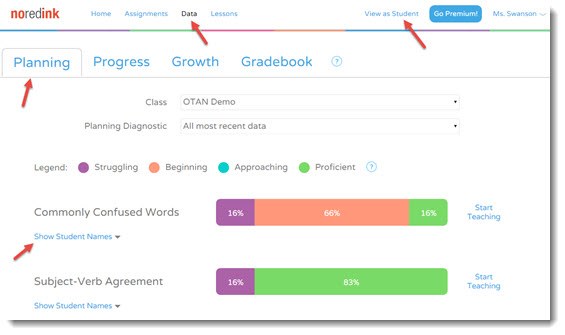 Screenshot of the planning diagnostic results screen.