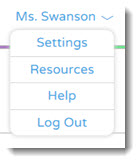 Teacher help and preferences drop-down menu