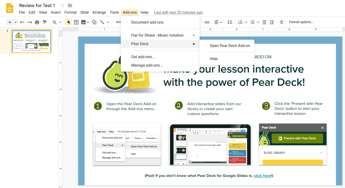 Pear Deck opening slide on Google Slides