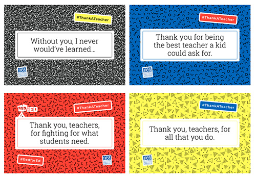 Image of four Thank You cards for teachers