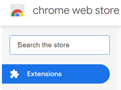 Screenshot of Chrome Web Store name and logo with search box and extensions button below the search box