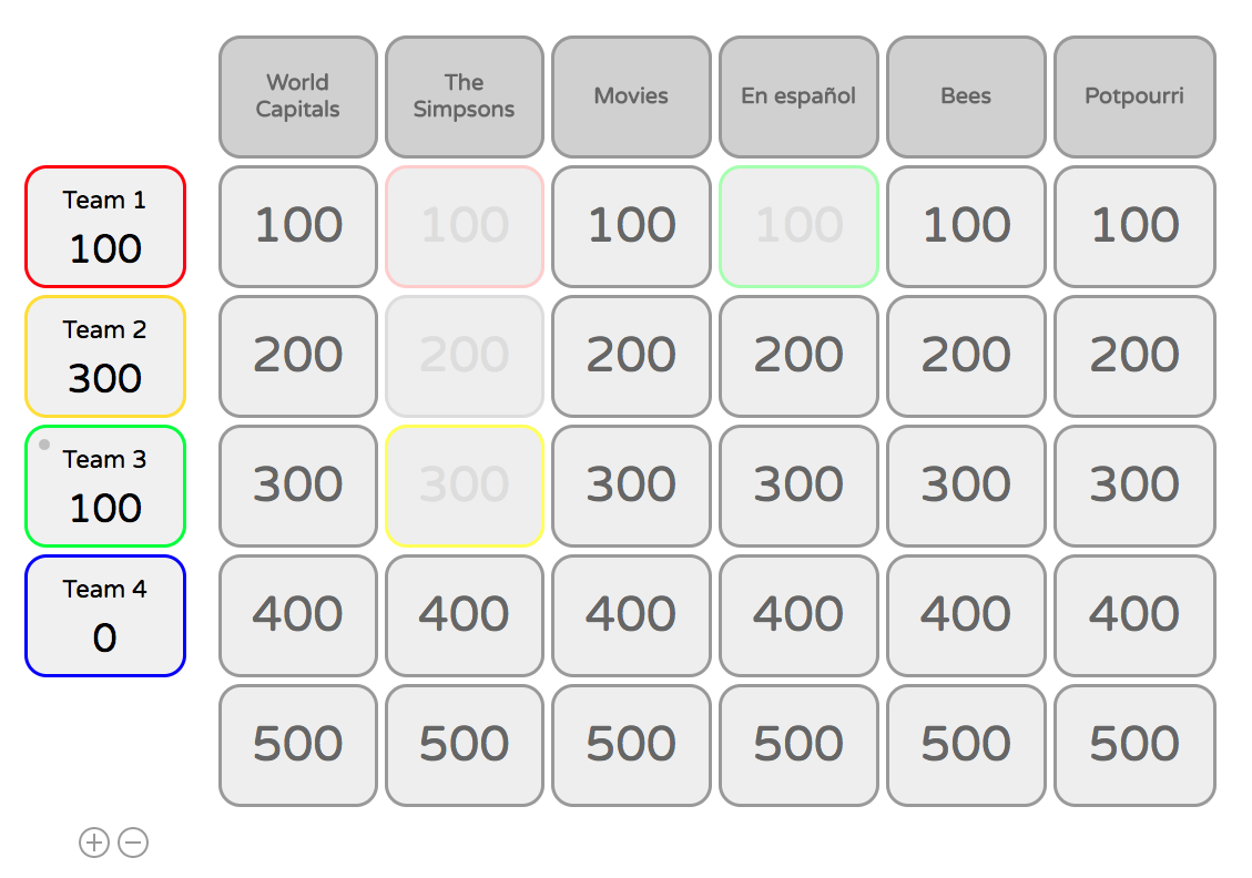 Flippity Quiz Show Game Matrix