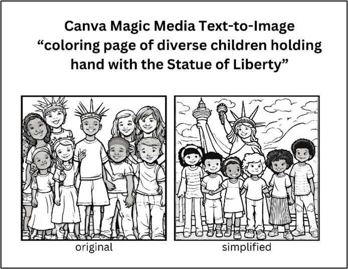 coloring page of the statue of liberty holding hands with diverse children
