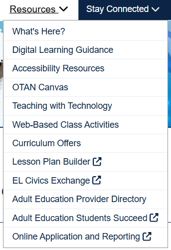 Resources drop-down menu