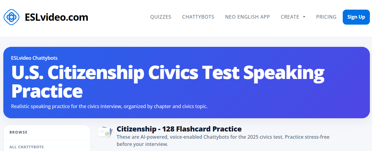 Chatty Bots citizenship speaking practice