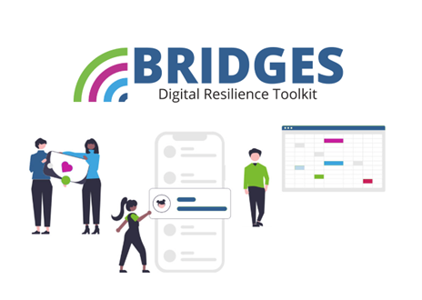 bridges toolkit graphic with people figures and phone and excel graphics