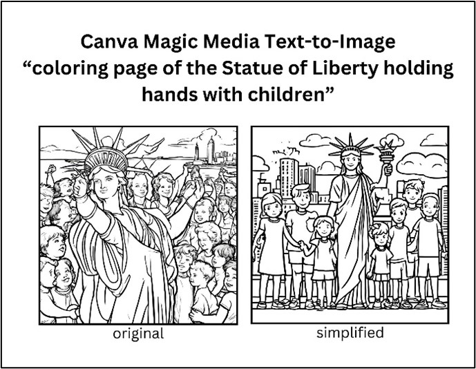 coloring page of the statue of liberty holding hands with children