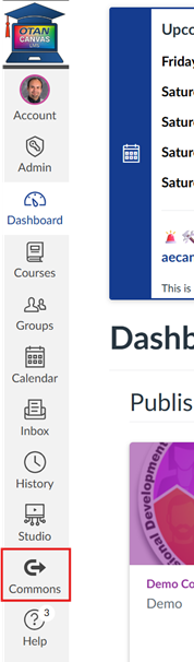 OTAN Canvas Commons Menu Bar screenshot