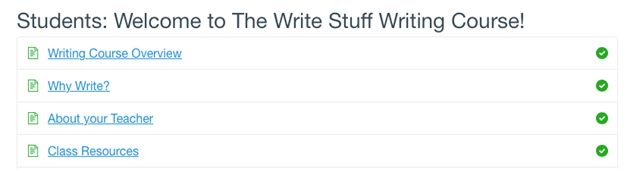 Write Stuff Screenshot of lesson titles