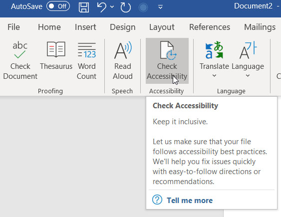 Screenshot of Accessibility Check button