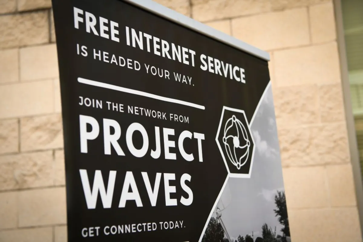 A sign announces a new broadband program at an apartment complex in Baltimore.