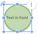 Textbox states Text in front. Behind text is circle shape.