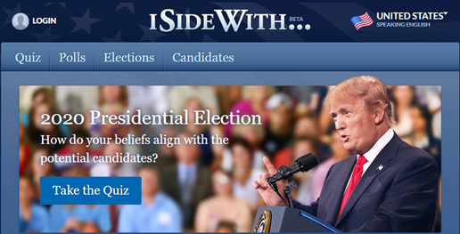 ISideWith website home page screenshot.