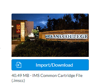 Screenshot of Canvas Commons Import/Download
