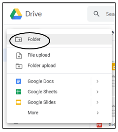 Google Drive Screen with Folder icon circled.
