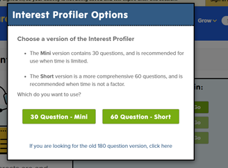 Screenshot of Interest Profiler Options dialog box