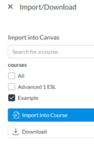 Screenshot of Canvas Commons Import/Download