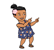 Bitmoji Image of Alisa pointing with both hands to the right.