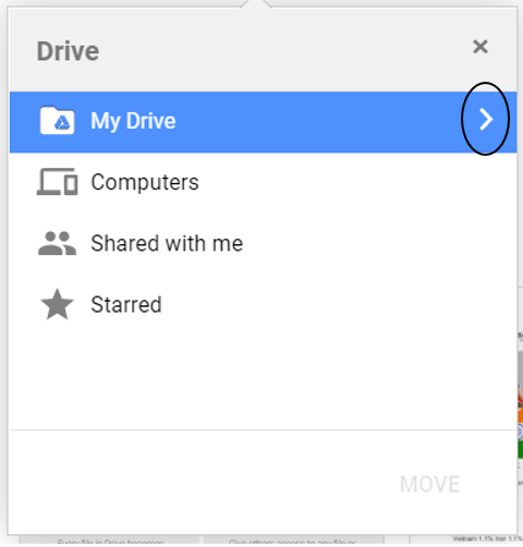 In Drive My Drive command. Arrow to the right circled.