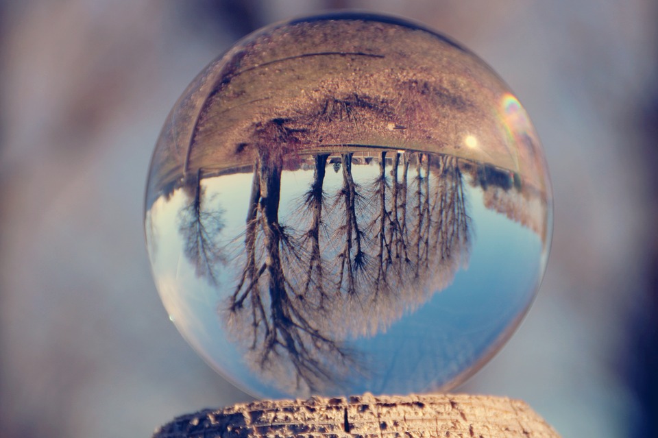 Glass ball with image upside down