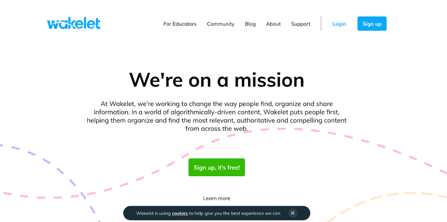 Screenshot of Wakelet homepage