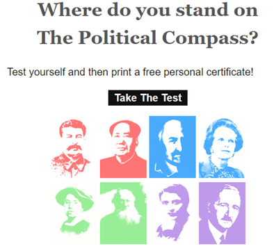 Screenshot of the homepage of the website The Political Compass